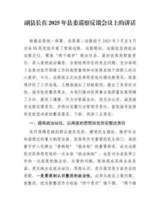副县长在2025年县委巡察反馈会议上的讲话