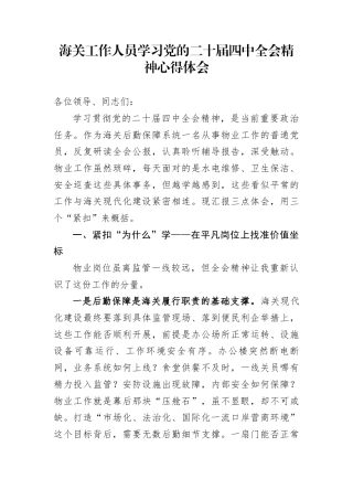 海关工作人员学习党的二十届四中全会精神心得体会