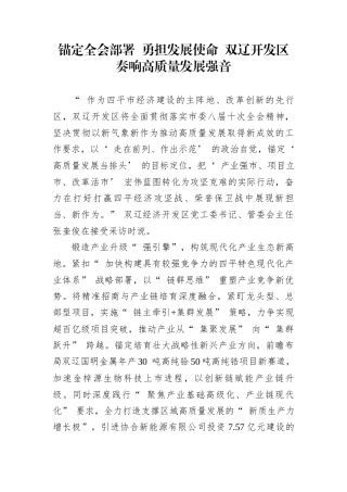 锚定全会部署+勇担发展使命+双辽开发区奏响高质量发展强音