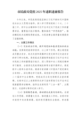 市民政局党组2025年述职述廉报告