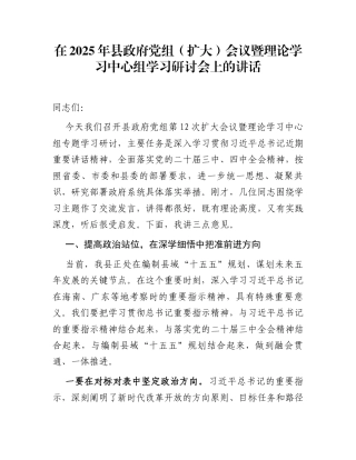 在2025年县政府党组（扩大）会议暨理论学习中心组学习研讨会上的讲话