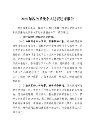 2025年税务系统个人述责述廉报告