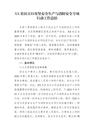 XX社区百日攻坚安全生产与消防安全专项行动工作总结