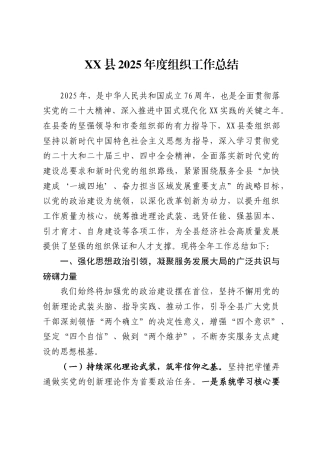 XX县2025年度组织工作总结