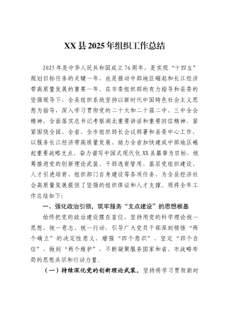 XX县2025年组织工作总结(
