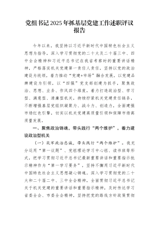 党组书记2025年抓基层党建工作述职评议报告
