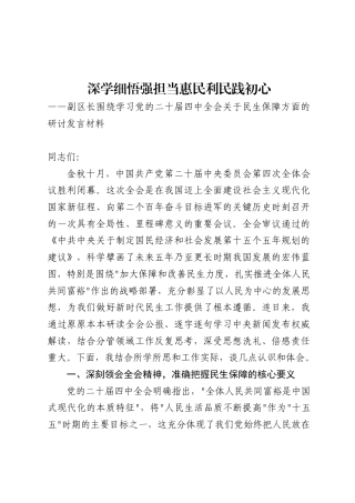 副区长围绕学习党的二十届四中全会关于民生保障方面的研讨发言材料（2297字）