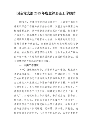 国企党支部2025年度意识形态工作总结