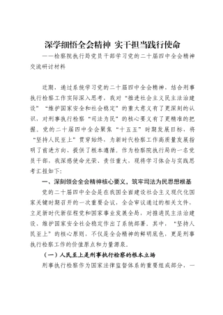 检察院执行局党员干部学习党的二十届四中全会精神的交流研讨材料（4114字）