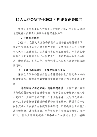 区人大办公室主任2025年度述责述廉报告1