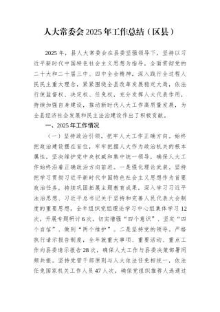 人大常委会2025年工作总结（区县）