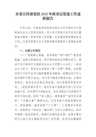 市委宣传部党组2025年抓基层党建工作述职报告