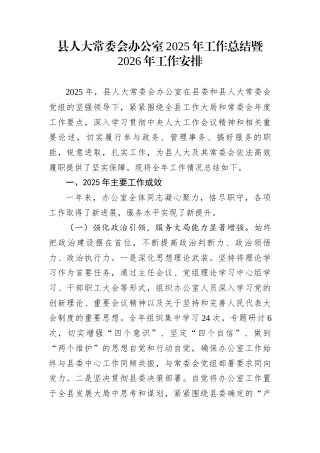 县人大常委会办公室2025年工作总结暨2026年工作安排