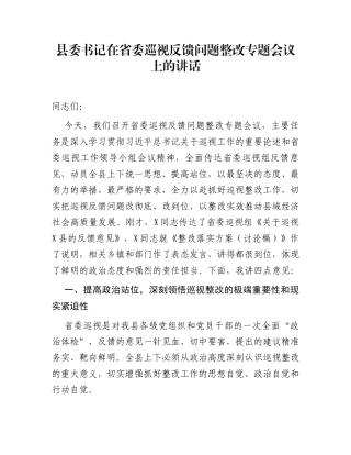县委书记在省委巡视反馈问题整改专题会议上的讲话