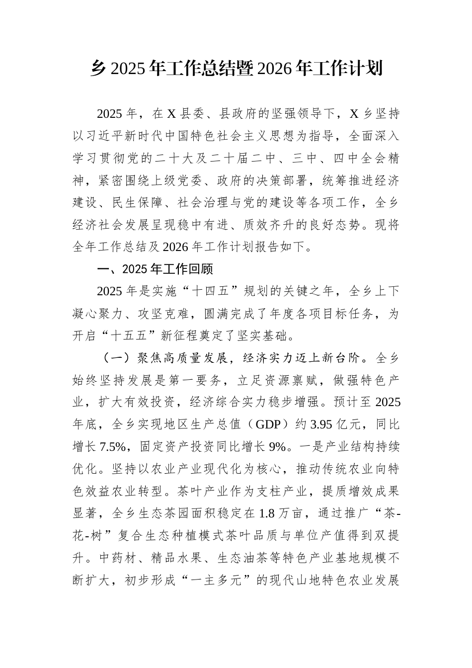 乡2025年工作总结暨2026年工作计划_第1页