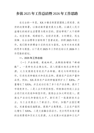 乡镇2025年工作总结暨2026年工作思路