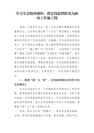 学习全会精神感悟：将宏伟蓝图转化为政府工作施工图