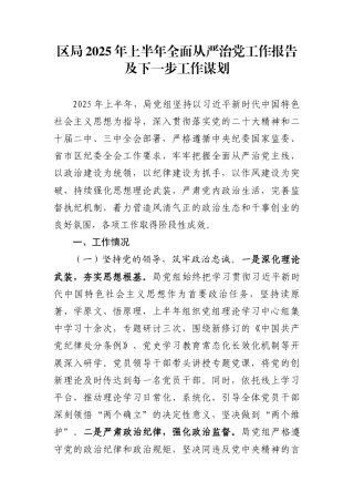 局2025年上半年全面从严治党工作报告及下一步工作谋划