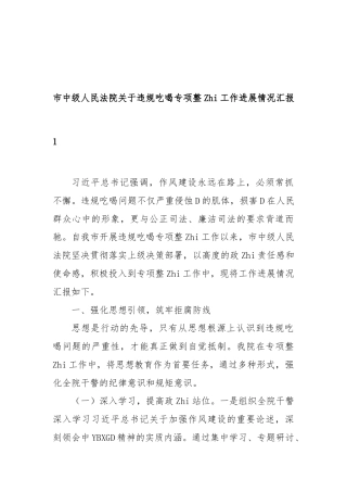 市中级人民法院违规吃喝专项整治工作进展情况汇报