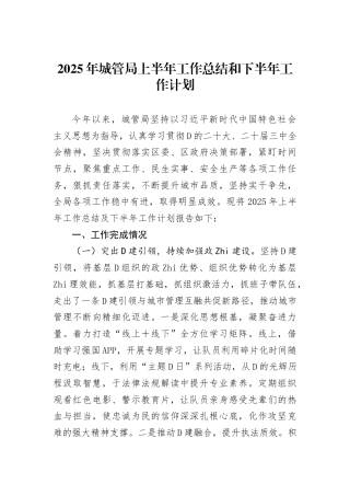 2025年城管局上半年工作总结和下半年工作计划