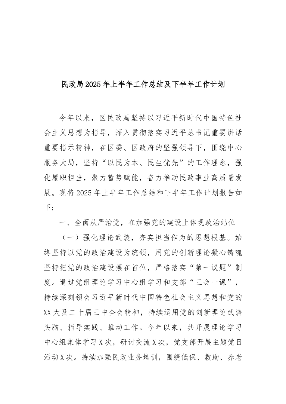民政局2025年上半年工作总结及下半年工作计划_第1页