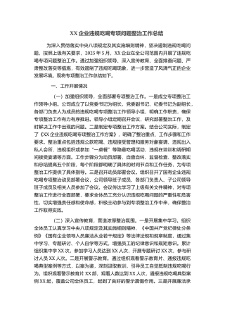 XX企业违规吃喝专项问题整治工作总结