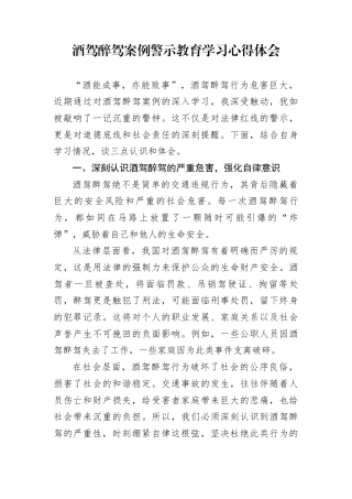 酒驾醉驾案例警示教育学习心得体会