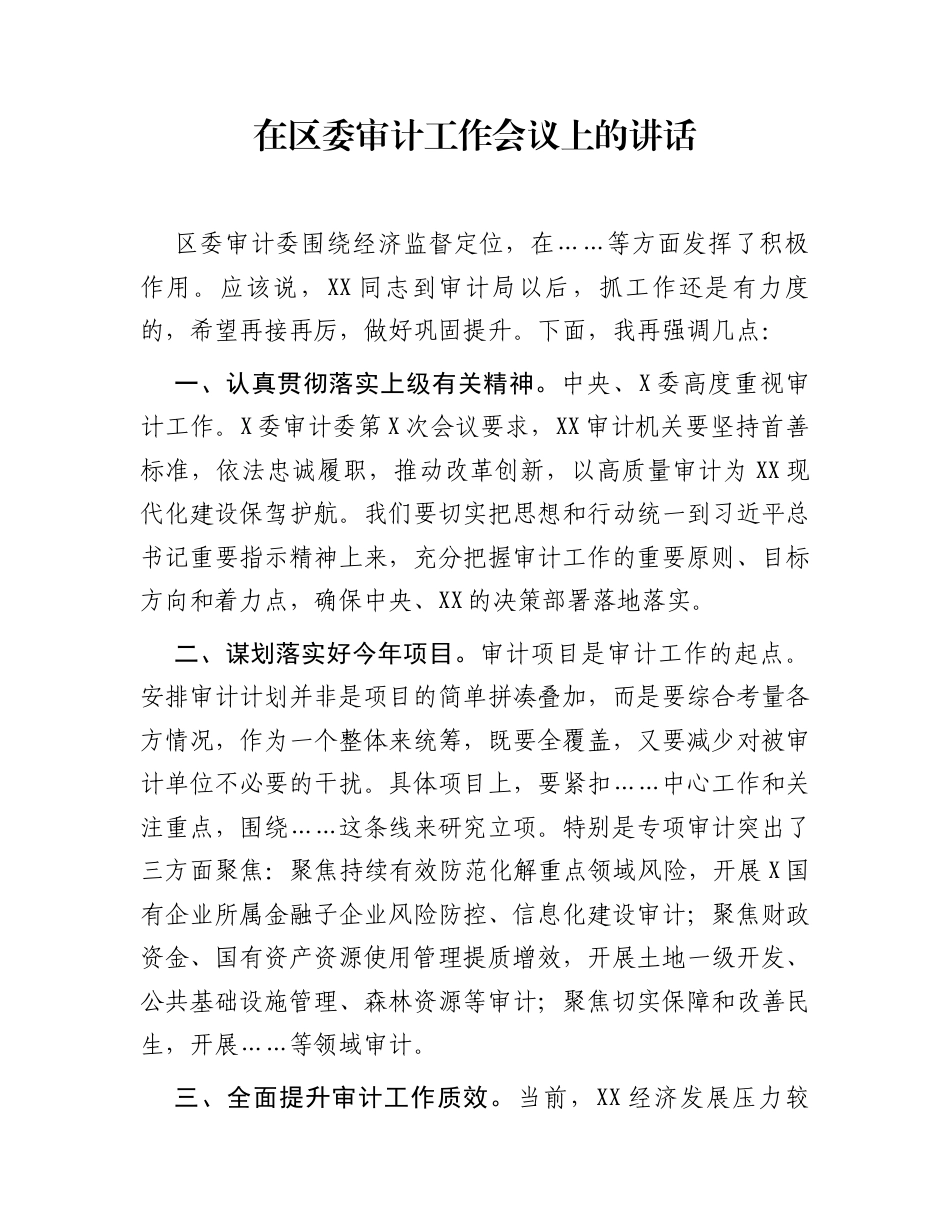 在区委审计工作会议上的讲话_第1页