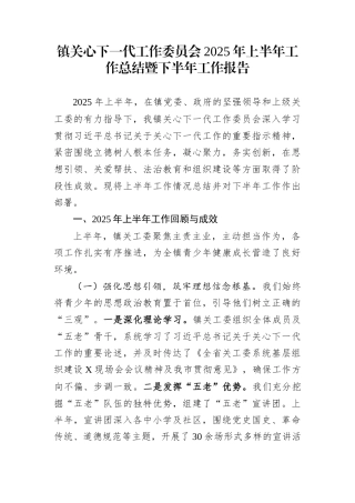 镇关心下一代工作委员会2025年上半年工作总结暨下半年工作报告