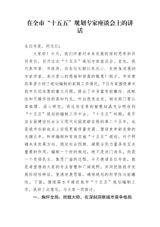 在全市“十五五”规划专家座谈会上的讲话
