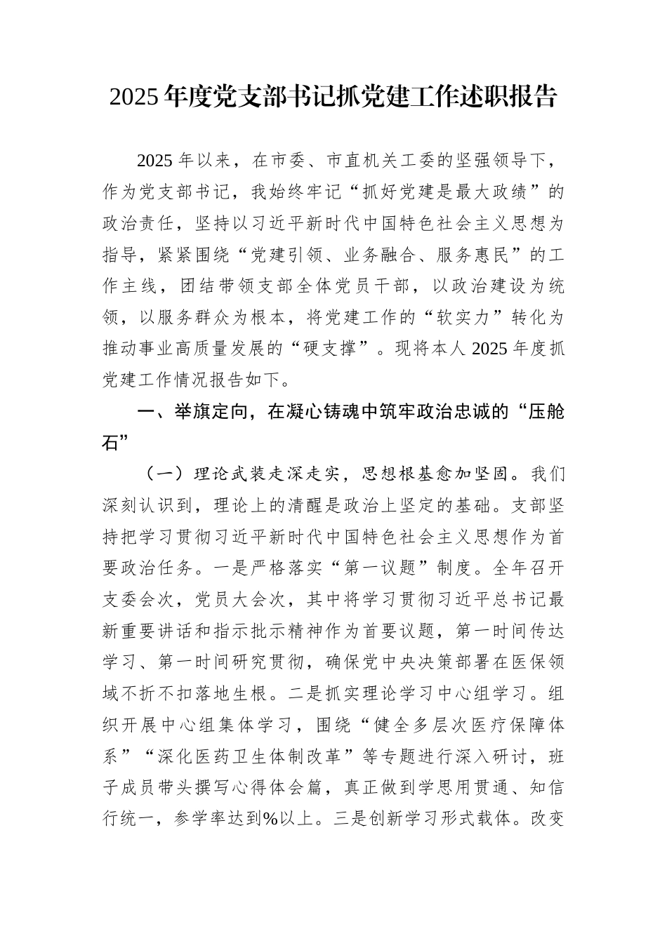 2025年度党支部书记抓党建工作述职报告_第1页