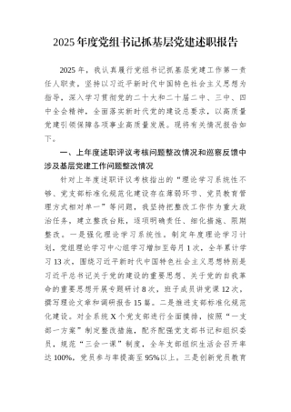 2025年度党组书记抓基层党建述职报告