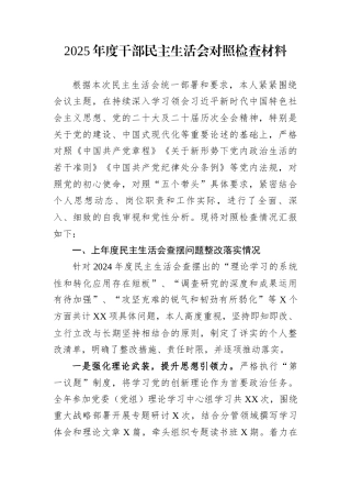 2025年度干部民主生活会对照检查材料