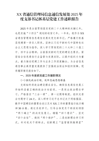 XX省通信管理局信息通信发展处2025年度支部书记抓基层党建工作述职报告