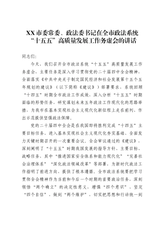 XX市委常委、政法委书记在全市政法系统“十五五”高质量发展工作务虚会的讲话1