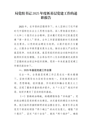 局党组书记2025年度抓基层党建工作的述职报告