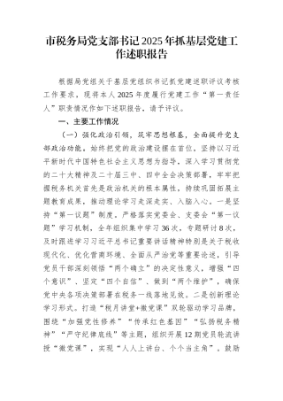 市税务局党支部书记2025年抓基层党建工作述职报告