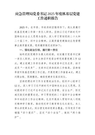 应急管理局党委书记2025年度抓基层党建工作述职报告