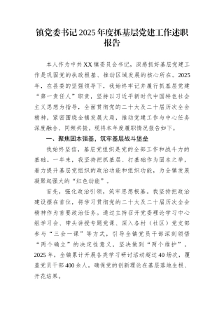 镇党委书记2025年度抓基层党建工作述职报告