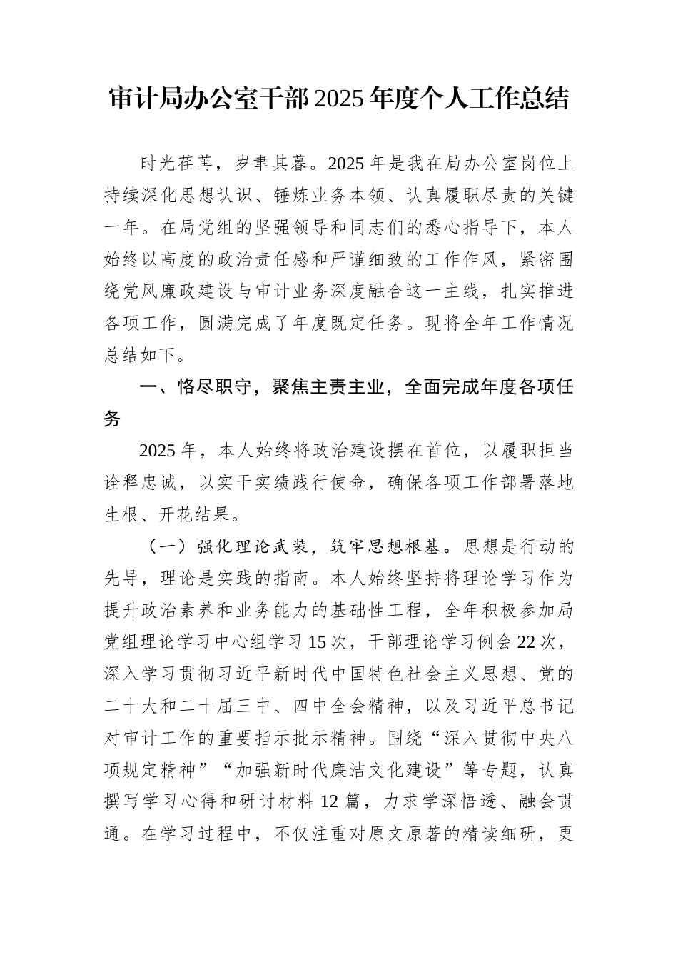 审计局办公室干部2025年度个人工作总结_第1页