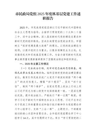 市民政局党组2025年度抓基层党建工作述职报告