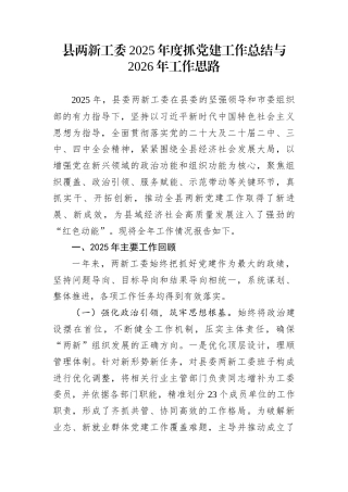 县两新工委2025年度抓党建工作总结与2026年工作思路