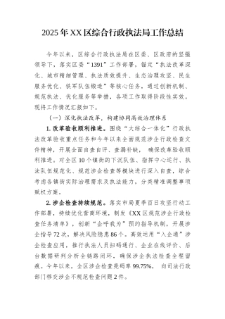 2025年XX区综合行政执法局工作总结