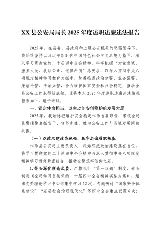 X县公安局局长2025年度述职述廉述法报告