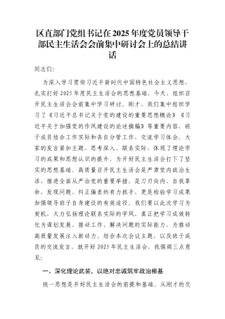 （会前）2025年度民主生活会会前集中研讨会上的总结讲话