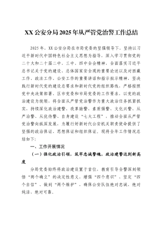 公安分局2025年从严管党治警工作总结