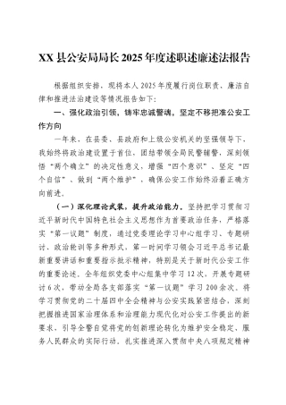 县公安局局长2025年度述职述廉述法报告