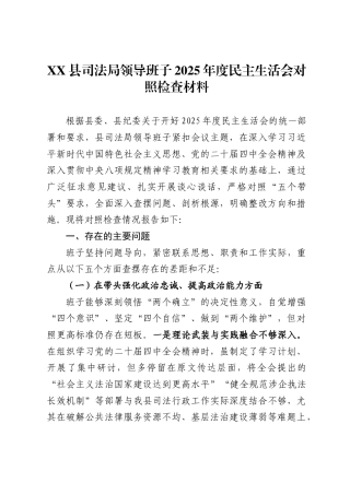 县司法局领导班子2025年度民主生活会对照检查材料