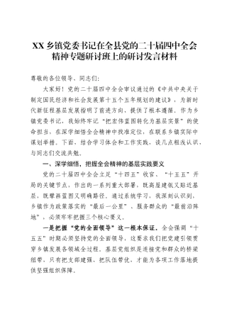 乡镇党委书记在全县党的二十届四中全会精神专题研讨班上的研讨发言材料 (1)
