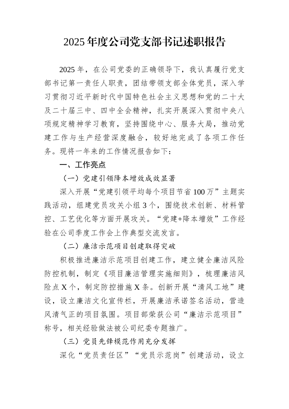 2025年度公司党支部书记述职报告_第1页